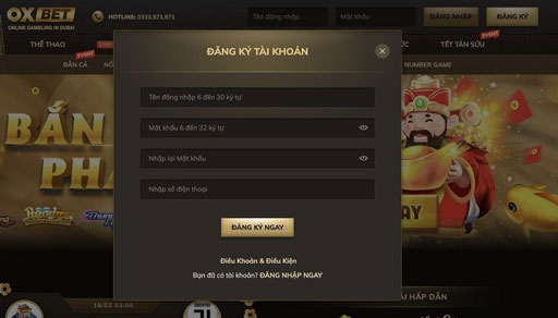 Đăng ký tài khoản tại OXBET rất đơn giản và nhanh chóng