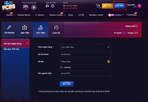 Hướng dẫn rút tiền đơn giản tại nhà cái FCB8